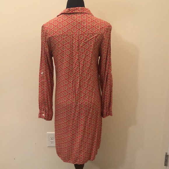 Escapada Tunic Dress Abalone Buttons Citrus Pattern Print Pink Green Size Small - Picture 6 of 14